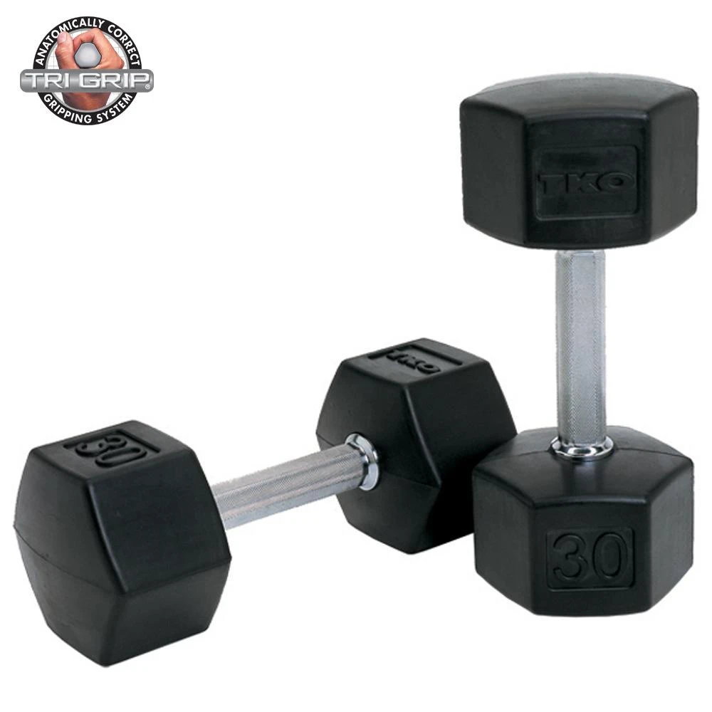 TKO Tri-Grip Rubber Hex Dumbbells 4 TKO Tri-Grip Rubber Hex Dumbbells - Image 2