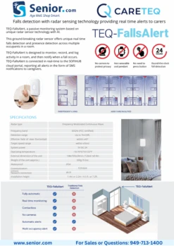 CareTEQ Fall Detection Radar Sensing Monitor - TEQ-FallsAlert -Health Care Store CareTeqFallsAlert